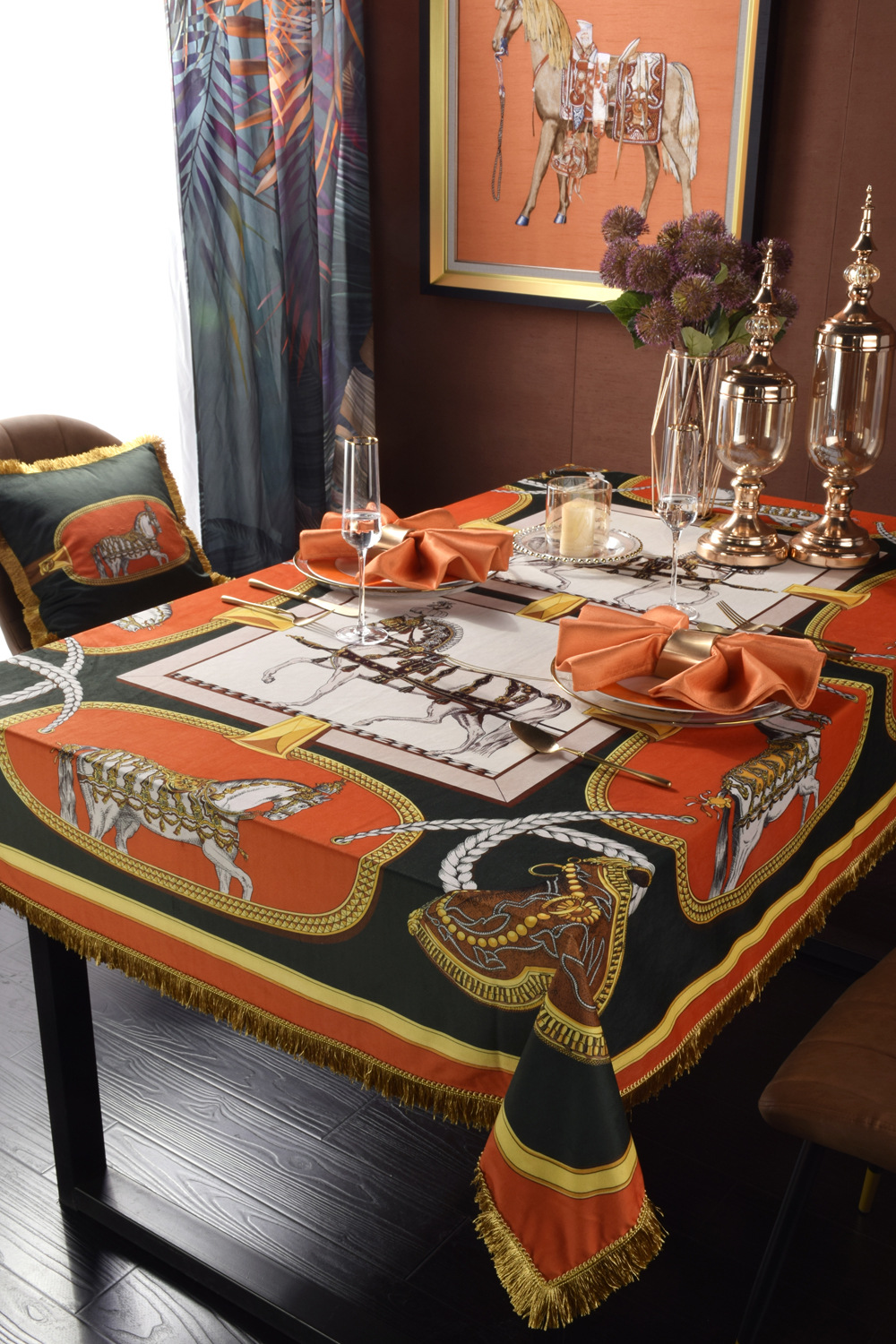 Round Tablecloth Hydrangea Tassel Jacquard Thick Table Cloth Polyester Cotton Table Cover for Home Wedding Party Decoration