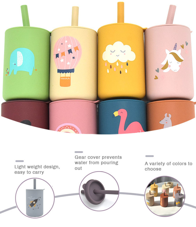 Cups Dishes Utensils Baby Silicone Sippy Portable Storage Snack Container Feeding Children Rainbow Printing Leakproof Learning Drink Bpa Free 230426