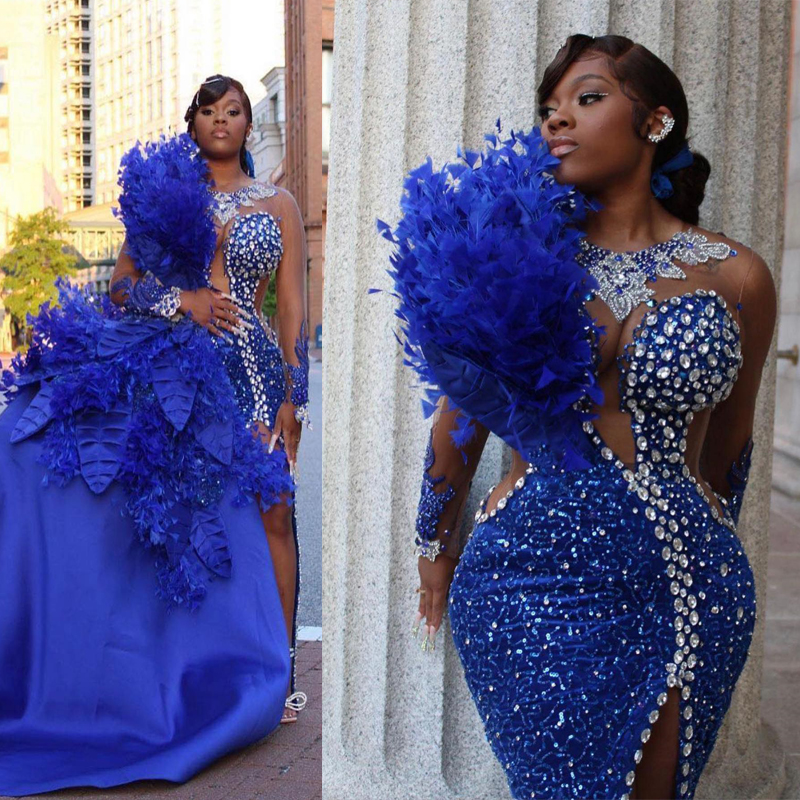 Royal Blue Aso Ebi Arabic Mermaid Prom Dress Beaded Sexy Formal Party Second Reception Birthday Engagement Dresses Robe De Soiree Gowns Pageant Plus S