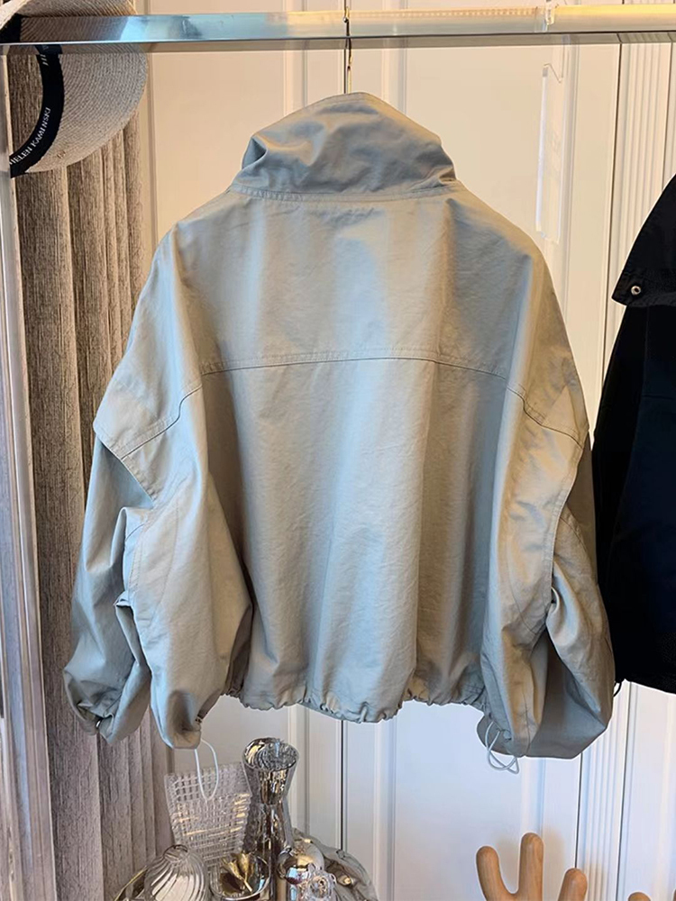 Women's Jackets Casual Short Women's Bomber Jacket Spring Stand Collar Loose Windbreaker Coat Streetwear Drawstring Basic Jacket Female 2304