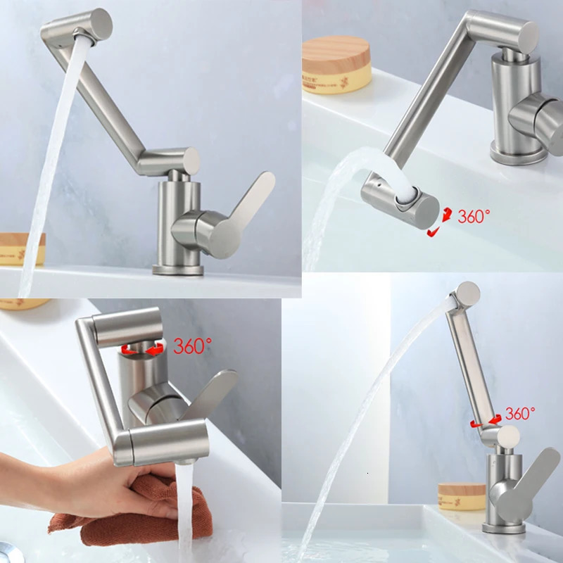 Kitchen Faucets 304 Stainless Steel Washbasin Faucet Mixer Taps Cold Water Sink Black Cranes Bathroom Accessories Gourmet Extendable 231127