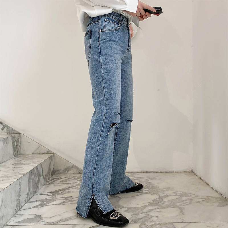 Men's Jeans Men Hole Summer Fashion Casual Straight Long Male Female Unisex Japan Korea Streetwear Vintage Denim Pants Trousers 230426