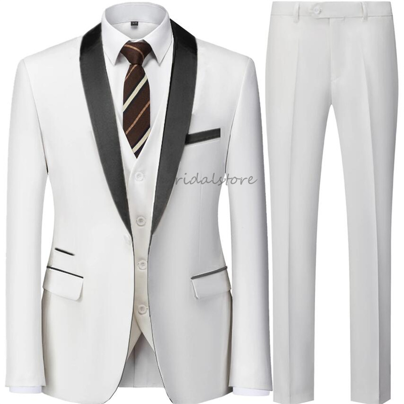 Fitted White Gray Wedding Tuxedos 2024 Peak Lapel Blazers Bespoke 3 Pieces Male Bussiness Slim Outfit Suit Royal Blue Burgundy Formal Prom Men Party S