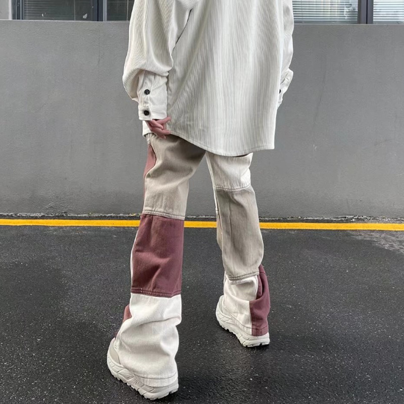 Men's Jeans Fashion Brown Patchwork Grunge Baggy Men Trousers High Street Loose Straight Hip Hop Women Denim Pants Pantalones 230426