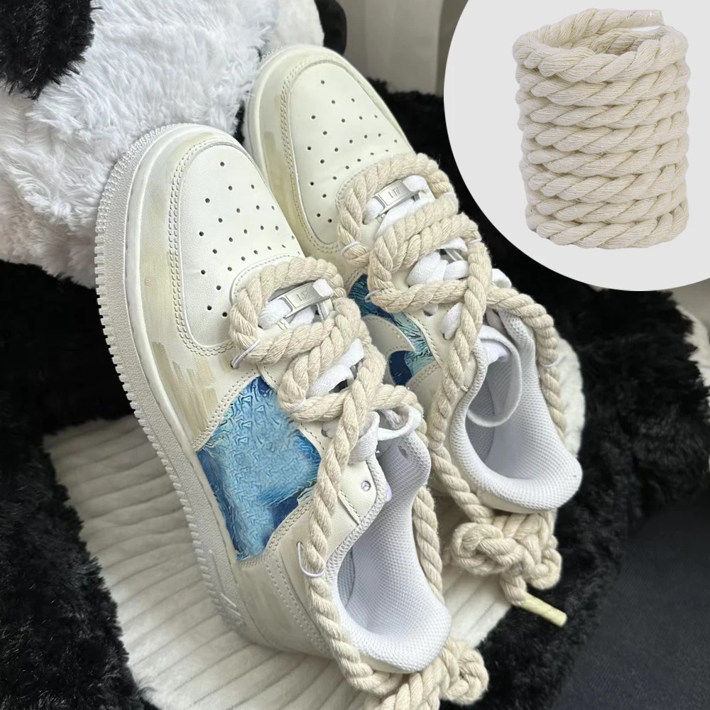 Shoe Parts Accessories 120 140 160CM Bold Cotton Linen Twist Weave Shoelaces Rope Shoes Laces Men Women Trendy Personality Kpop Sport Casual Shoestrin