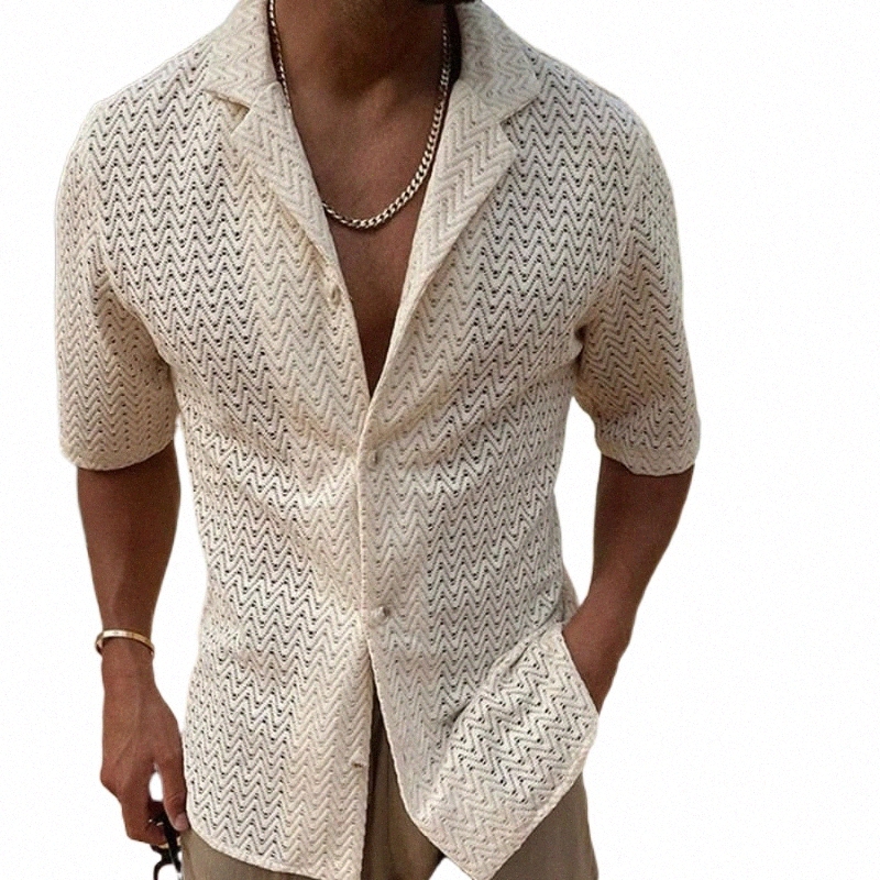 men's t shirt Casual Shirts 2023 Fashion Hollow Out Knit Men Spring Summer Solid Short Sleeve Button Lapel Tops For Mens Clothes Leisure Shirt, Rice color
men's t shirt Casual Shirts 2023 Fashion Hollow Out Knit Men Spring Summer Solid Short Sleeve Button Lapel Tops For Mens Clothes Leisure Shirt, Rice color