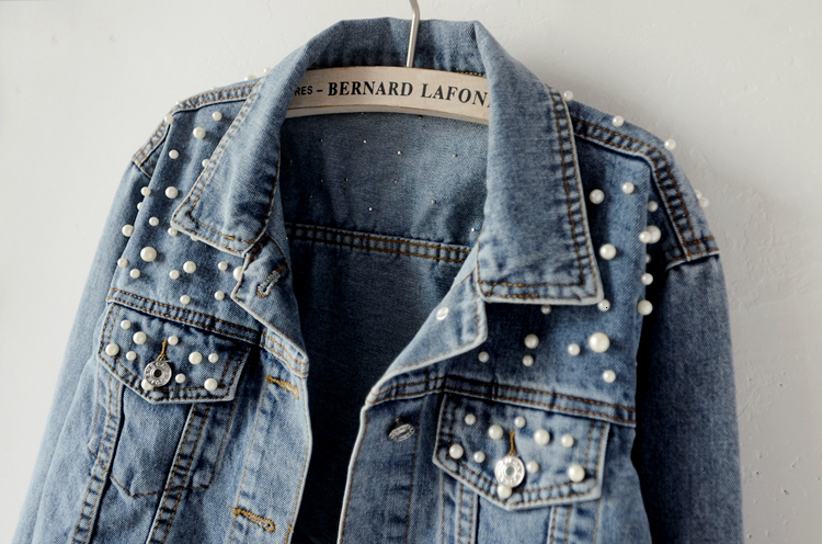 Women's Jackets Women's Jeans Jacket Beading Female Kpop Clothes Streetwear Elegant Casual Denim Coat Vintage Washed Bling High Street 23042