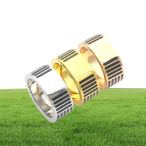 Europe America Fashion Rings Men Lady Women Titanium steel Three Color Enamel Stripe Engraved V Letter Lovers Damier Pattern Ring