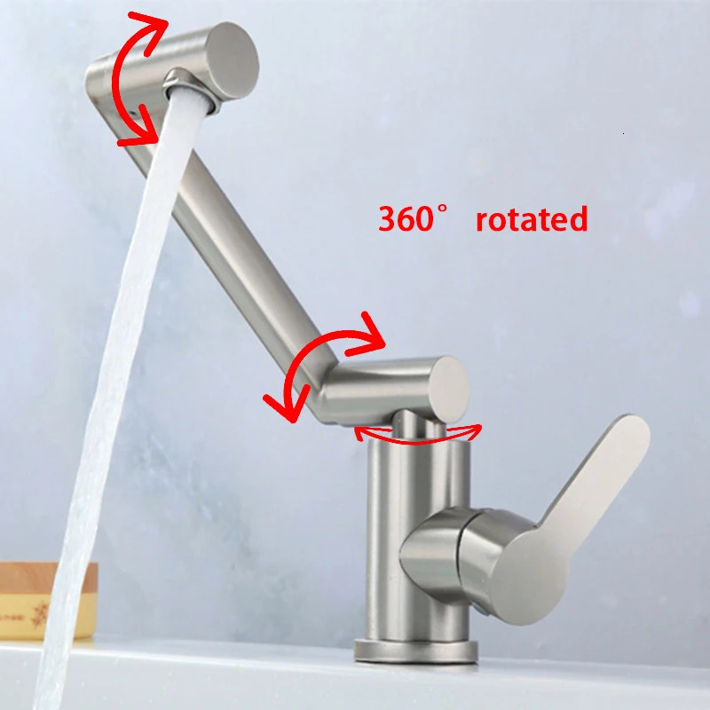 Kitchen Faucets 304 Stainless Steel Washbasin Faucet Mixer Taps Cold Water Sink Black Cranes Bathroom Accessories Gourmet Extendable 231127