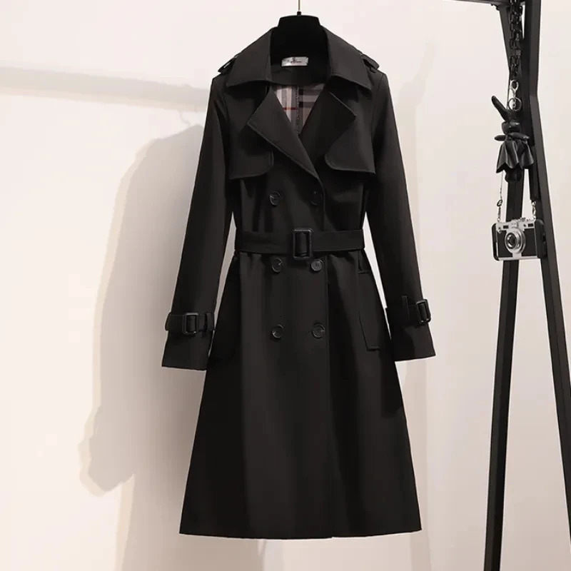 Women s Jackets 2023 Elegant Trench Coat for Women Korean Fashion Winter Clothes Double Breasted with Belt Casual Solid Long 231127