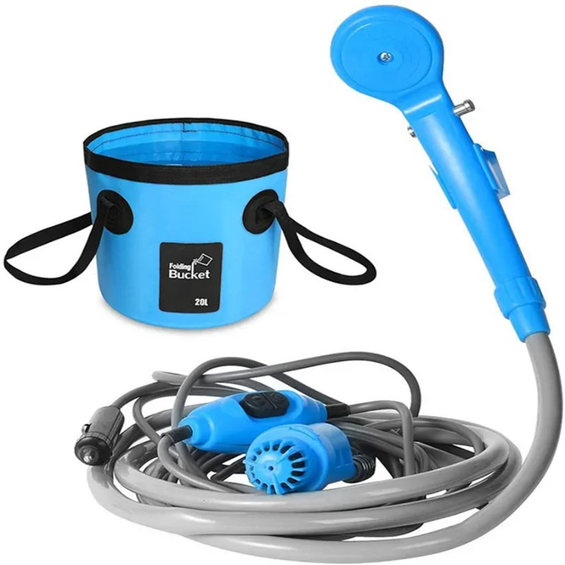 Outdoor Gadgets Camping Shower Outdoor Hiking Travel Portable Shower And 20L Bucket Set Car Washer Plant Watering Pet Cleaning 12V Electric Pump 23112