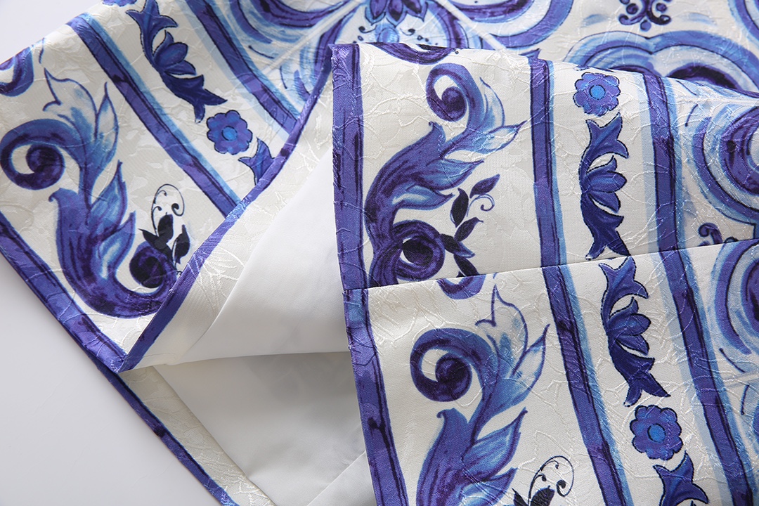 Blue Porcelain Print Dress: Designer Party Wear | Sleeveless Gathered Waist Birthday Dresses C260311