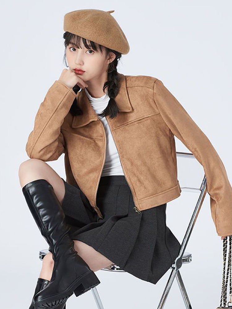 Women's Jackets Suede Velvet Loose Jacket Coat Women Fashion Long Sleeve Turn-down Collar Zipper Short Jackets Female All-match Pocket Blazer 230