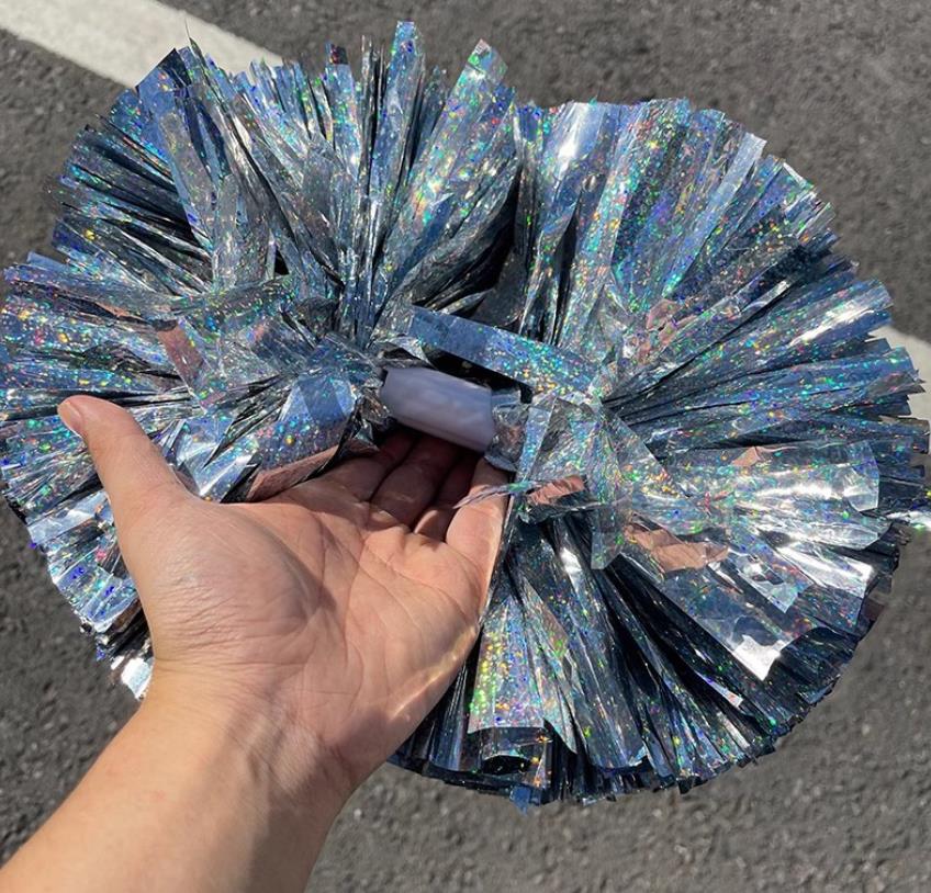 Metallic Holographic Cheerleader Pom Poms with Baton Handle Professional Cheer Pompoms for Sports Team Spirit Party Training Costume Accessories