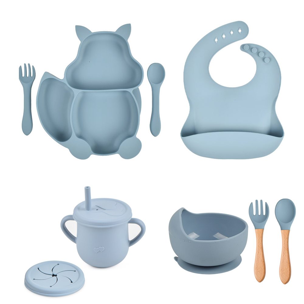 Cups Dishes Utensils 578PCS Baby Silicone Tableware Kids Nonslip Sucker Bowl Plate Cup Spoon Fork Sets BPA Free Childrens Feeding 230426