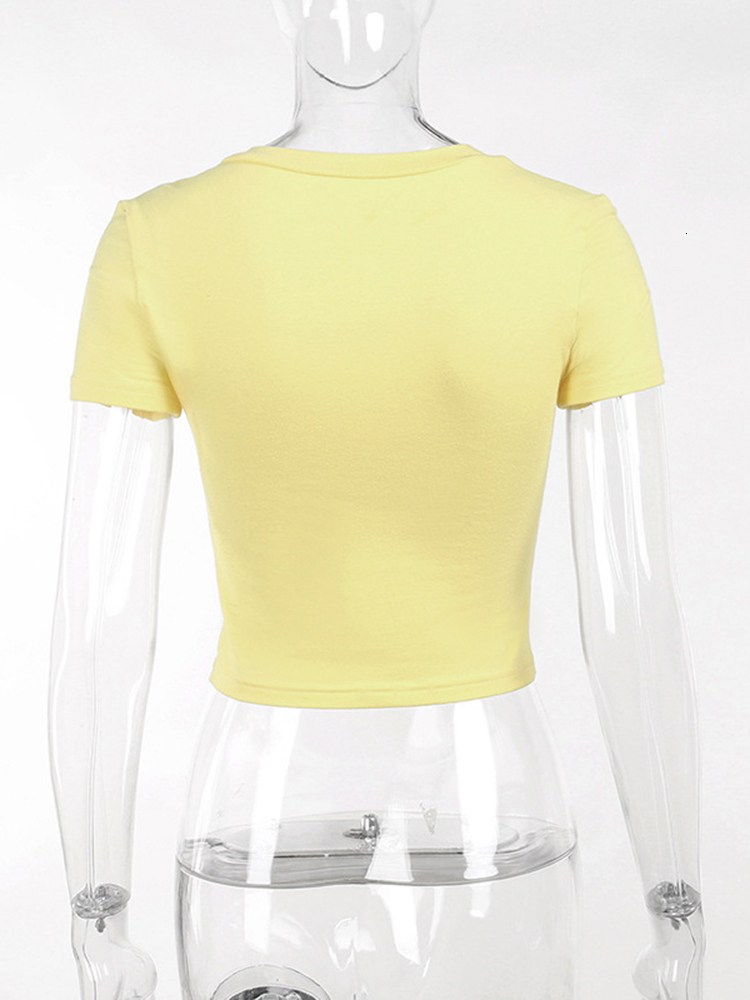 Women's T-Shirt Sifreyr Letter Print Sexy Baby Tees Women Summer Crops Tops V Neck Short Sleeve Fashion Streetwear Y2K Yellow Casual T-shirts 230