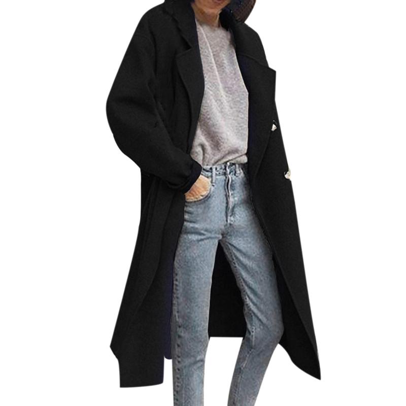 Two Piece Dress Womens Jackets Winter Womens Faux Wool Thin Coat Ladies Jacket Slim Long Overcoat Solid Classic Lapel Women Tall CoatsT