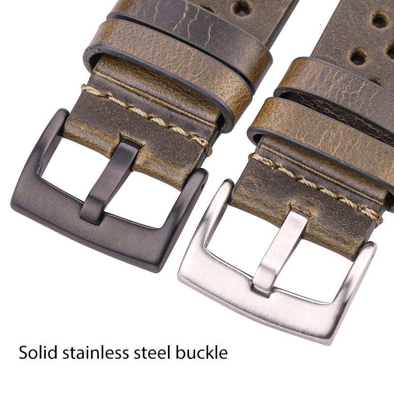 Watch Bands Handmade Cowhide Breathable Band 18 20 22 24mm Men Women 4 Colors Oil Wax Genuine Leather Strap band Accessories 230426