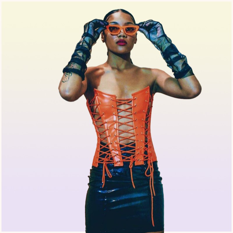 Womens Underwear Bustiers Corsets Sexy Hollow Out Bandage PU Leather Corset Crop Top for Women 2021 Club Outfits Backless Straples8570135