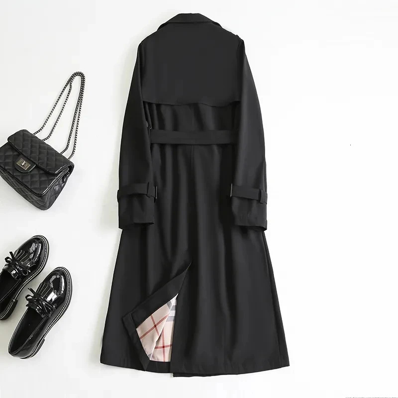 Women s Jackets 2023 Elegant Trench Coat for Women Korean Fashion Winter Clothes Double Breasted with Belt Casual Solid Long 231127