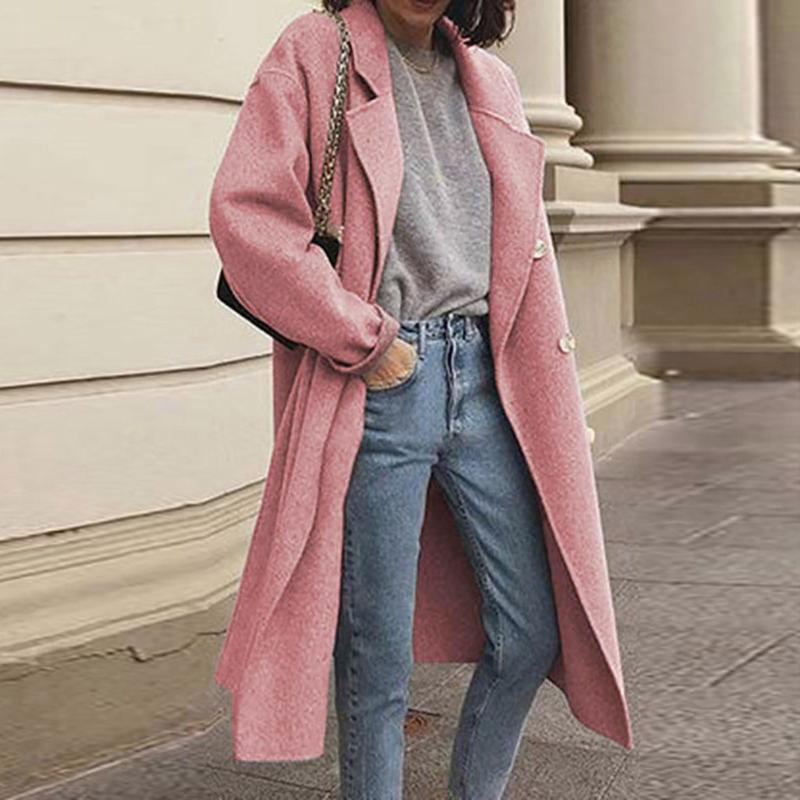 Two Piece Dress Womens Jackets Winter Womens Faux Wool Thin Coat Ladies Jacket Slim Long Overcoat Solid Classic Lapel Women Tall CoatsT
