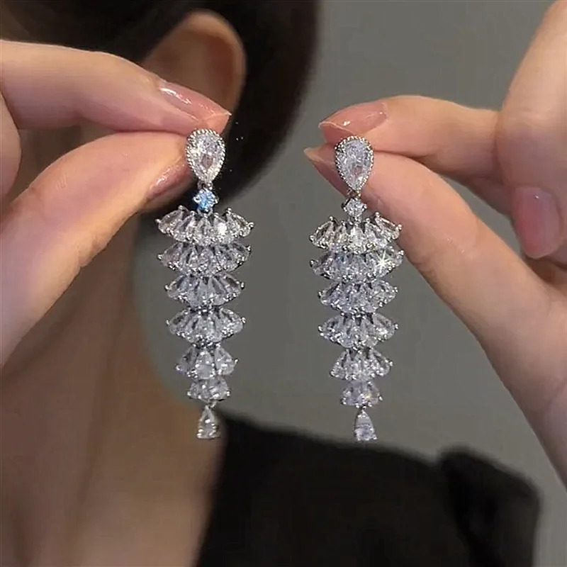 Stud Fashion Geometric Dangle Drop Earrings for Women Wedding Party Jewelry Accessories Gorgeous Cubic Zirconia Bridal Brincos 231127
