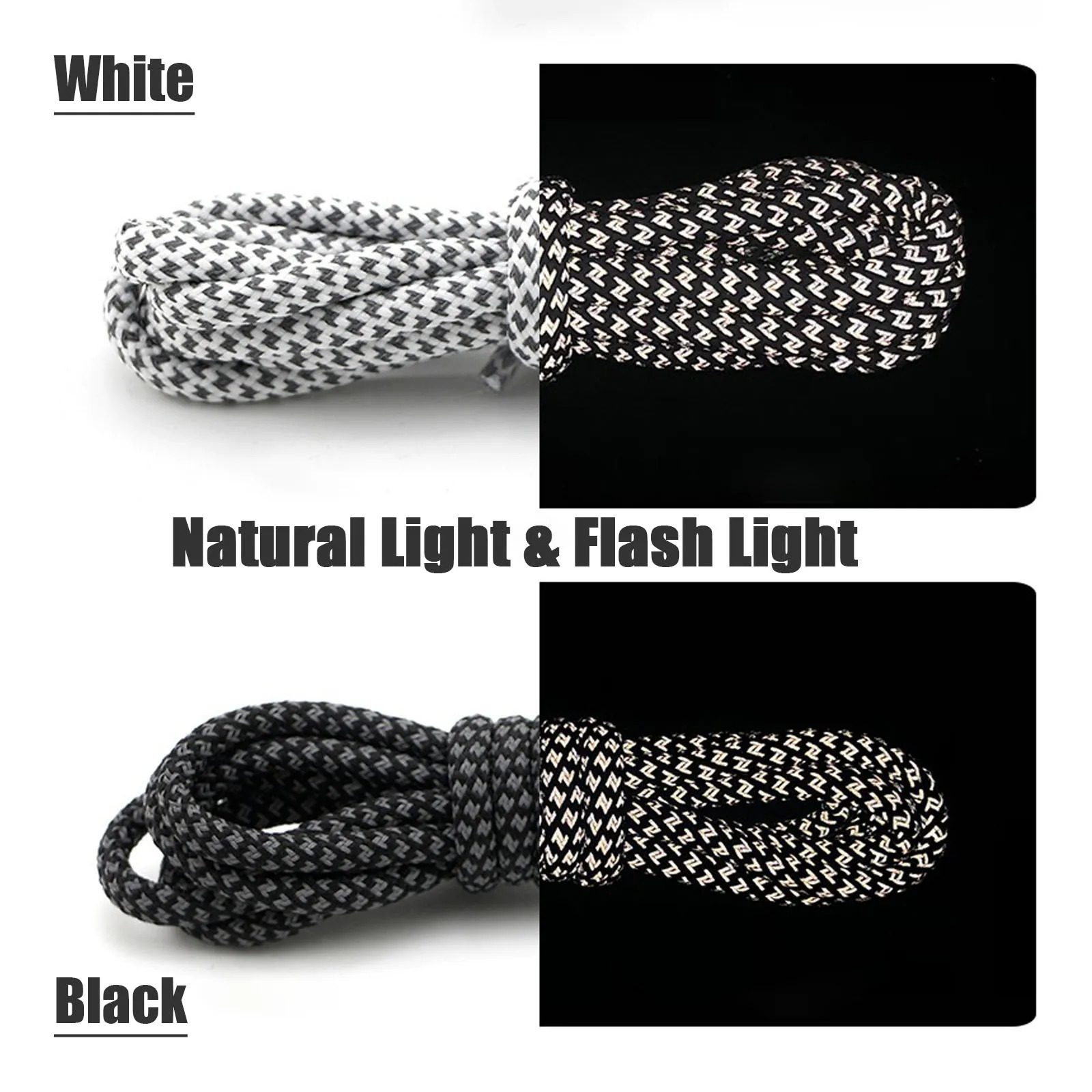 Shoe Parts Accessories 2 Pairs Thick Round Reflective ShoeLaces Black White Safety Highlight Rope Laces Noctilucent Light escence 231127