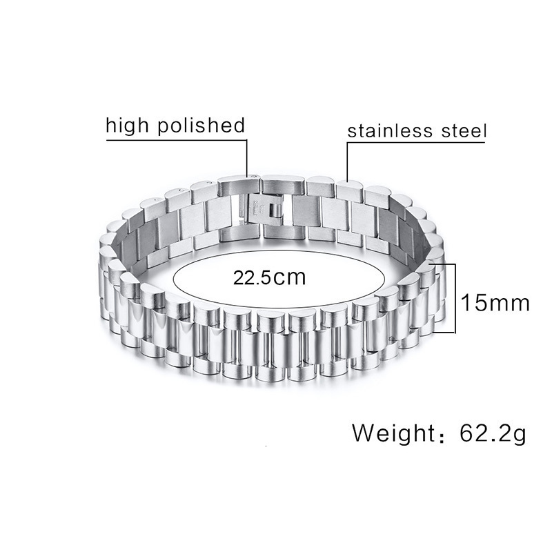 Charm Bracelets Gents President Bracelet Stainless Steel Watch Band Bracelet for Men Watchlink Bracelets Jewelry Golden 15MM Wide 88 Inches 230426