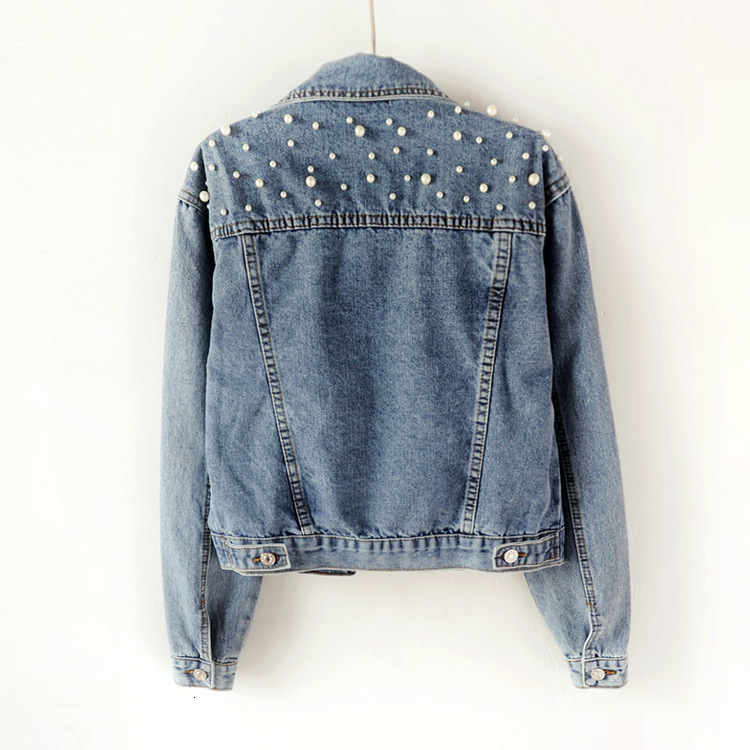 Women's Jackets Women's Jeans Jacket Beading Female Kpop Clothes Streetwear Elegant Casual Denim Coat Vintage Washed Bling High Street 23042