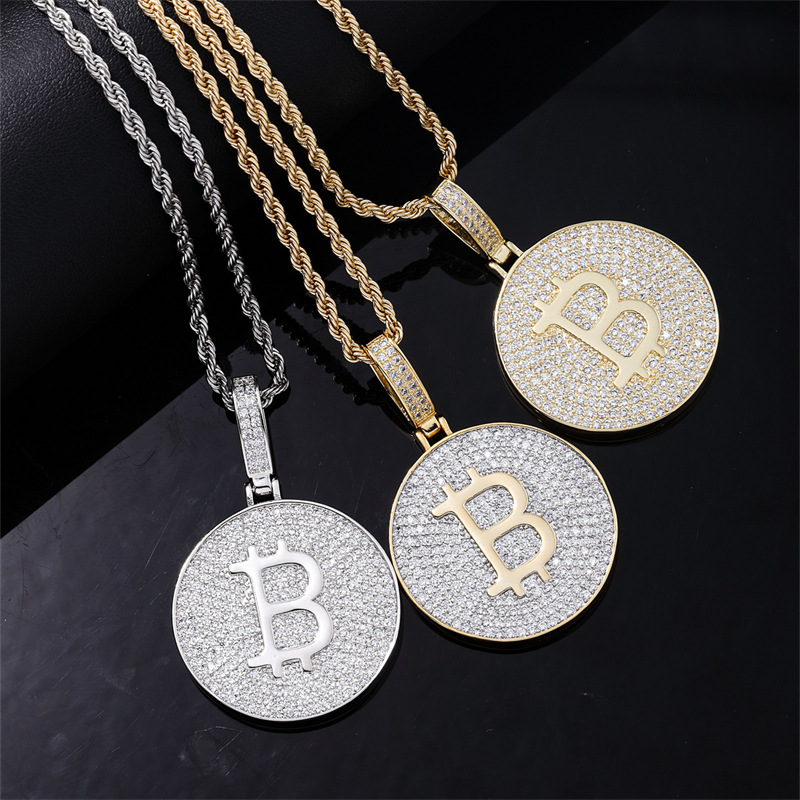 Hip Hop TopBling Round Card Letter B Pendant Necklace Stainless Steel 18K Real Gold Plated Full 5A Zircon Mens Jewelry
