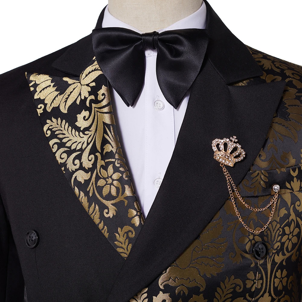 Men S Suits Blazers SZMANLIZI Double Breasted Black Gold Floral Jacquard Slim Fit Mens Wedding Groom Tuxedos Party Jacket Pant Terno Masculino 23