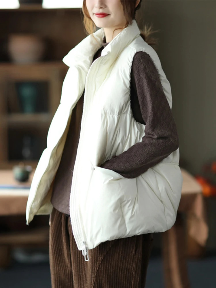Women's Vests Winter for Women 2023 Autumn Zipper Loose Solid Down Cotton Short Vest Coat Casual Sleeveless Jacket Waistcoat Female 231124