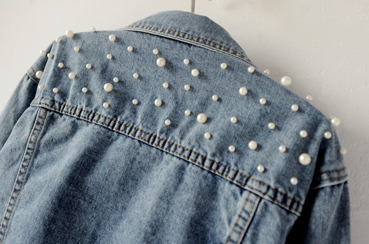 Women's Jackets Women's Jeans Jacket Beading Female Kpop Clothes Streetwear Elegant Casual Denim Coat Vintage Washed Bling High Street 23042
