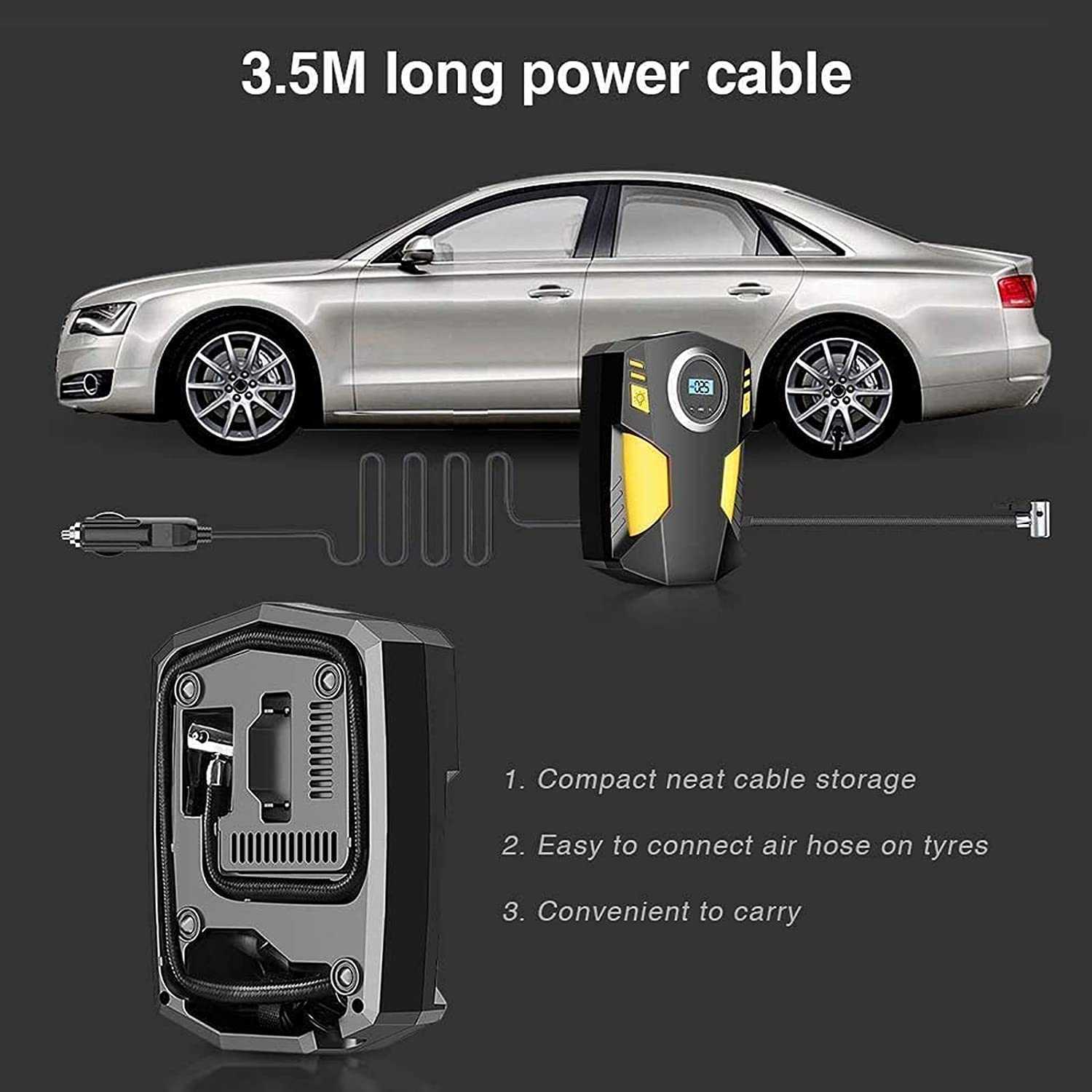 Digital Tyre Inflator Car Tire Pump DC 12V 100PSI Portable Air Compressor for Car SUV Basketballs Inflatables Bicycles Yellow