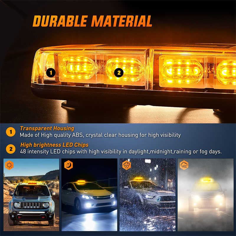 48LED Roof Top Strobe Lights Emergency Safety Hazard Warning LED Flashing Light Bar Magnetic Mount for 12V 24V Car Truck