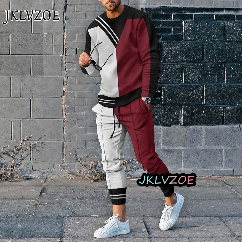 Men's Tracksuits Fashion 3D Print Casual Male Clothes Oversized Tracksuits 2 Piece Suit Men's Long Sleeve T-shirt Set Sports Pants Outfit 23
