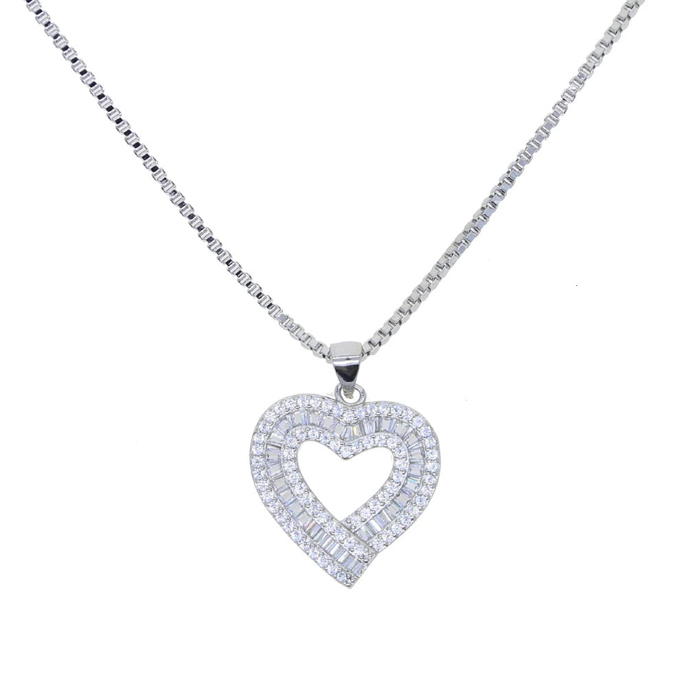 Chokers Gold Silver Color Full Paved CZ Heart Pendent Women Necklace Gorgeous Female Engagement Jewelry Necklaces Selling box chain 231127