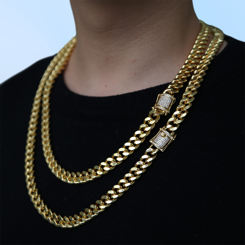 Fashion Hip Hop Men Necklace Chain Gold Filled Curb Cuban Long Necklace Link Men Choker Male Female Collier Jewelry 61cm 71cm