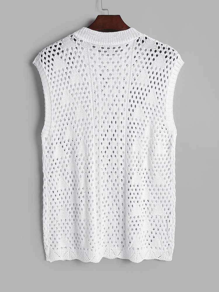 Men's Tank Tops Solid for Men Hollow Out Knitted Sweater Vest Sleeveless SeeThrough Summer Streetwear Beach Z5082202 230426