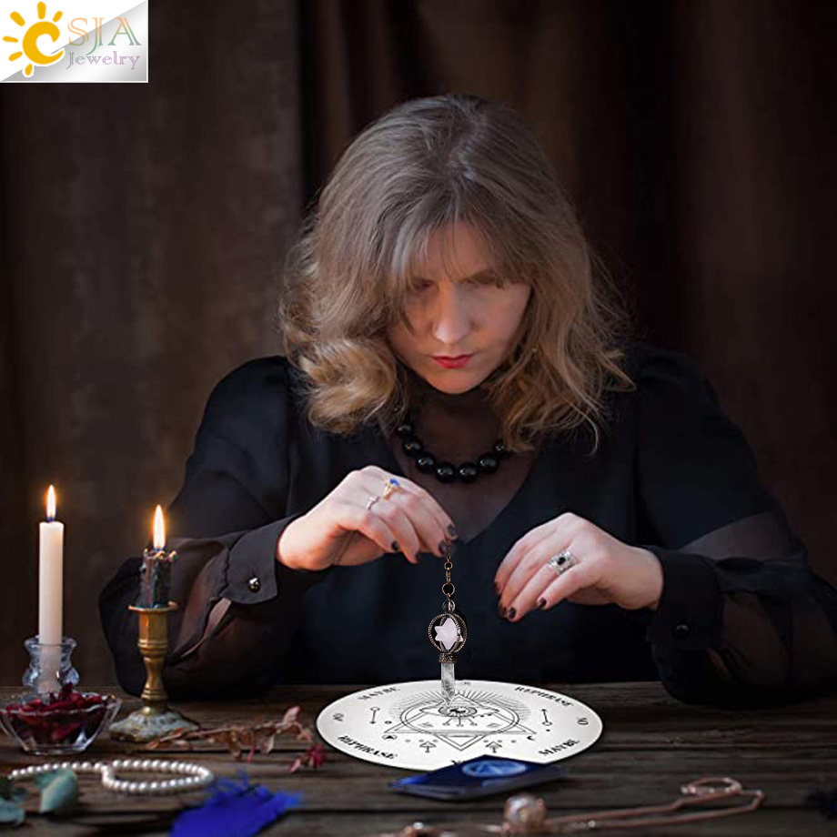 Pendant Necklaces CSJA Esotericism Crystal Pendulums for Dowsing Divination Pendulum Merkaba Natural Stone Pendant Clear Quartz Red Bronze G930 230426