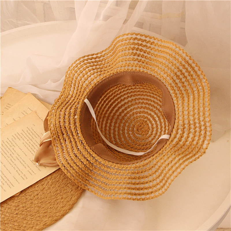 Caps Hats Fashion Baby Petal Brim Straw Woven Hat Sun Protection Cap Kids Girls Princess Adjustable Beach Cute Infant Bucket 230426