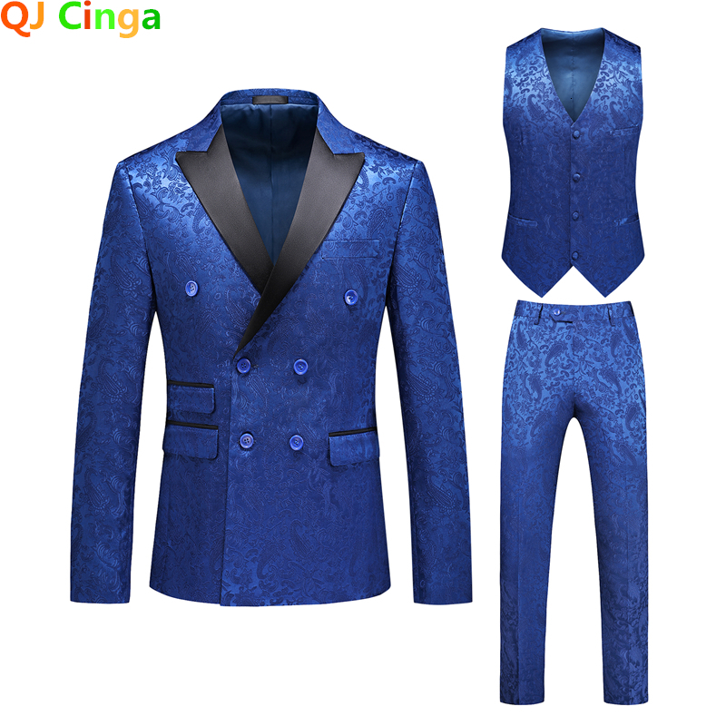 Men's Suits Blazers Red Men's Double Breasted Suit 3 Piece Tuxedo Wedding Party Dress Coat Pants Vest High Quality Terno Masculino S-6XL 230