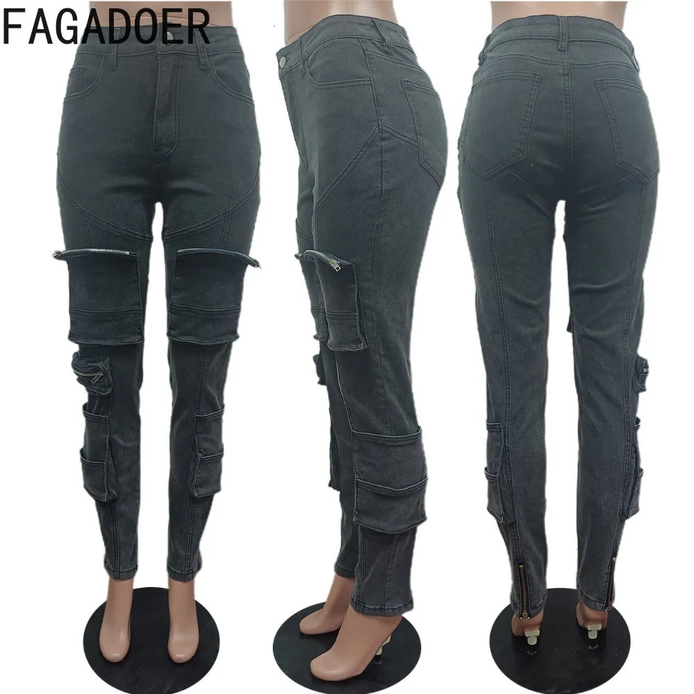 Women s Jeans FAGADOER Black Vintage Fashion Skinny Denim Pant High Waist Button Zip Pocket Trousers Casual Female Elastic Jean Bottoms 231127