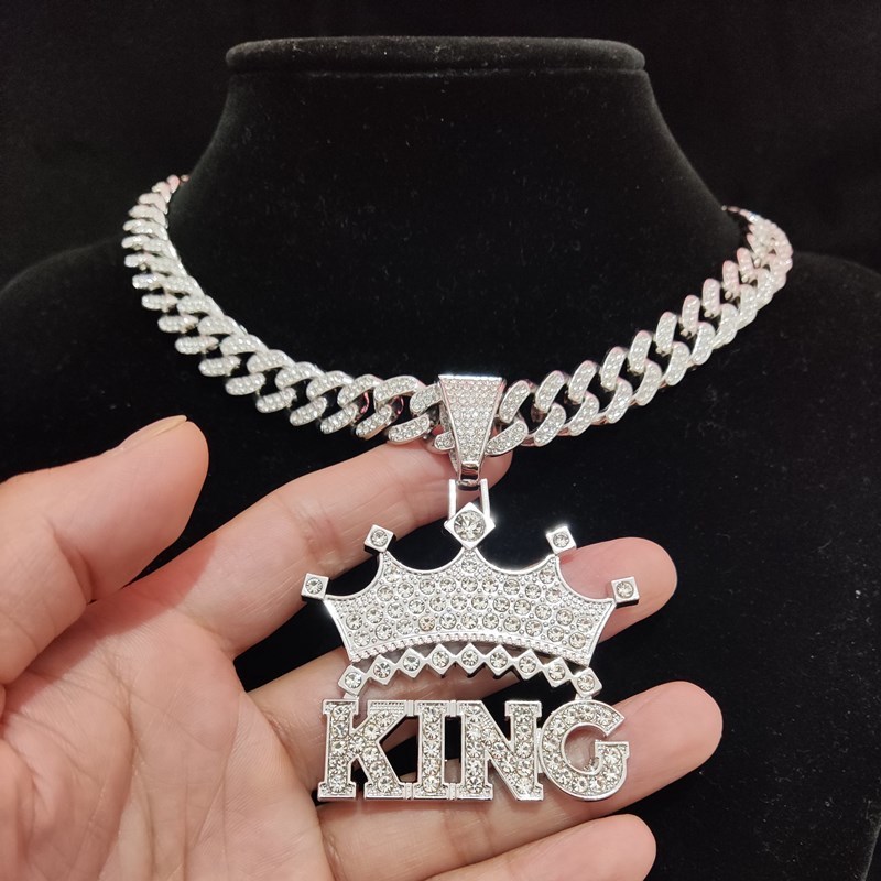 Strands Strings Men Women Hip Hop Crown with King Pendant Necklace with 13mm Cuban Chain HipHop Iced Out Bling Necklaces Fashion Charm Jewelry 230426