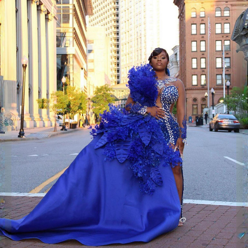 Royal Blue Aso Ebi Arabic Mermaid Prom Dress Beaded Sexy Formal Party Second Reception Birthday Engagement Dresses Robe De Soiree Gowns Pageant Plus S