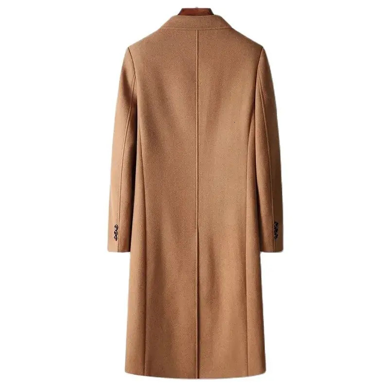 Men's Fur Faux Autumn Winter Wool Blends Coats Fashion Double Breasted Smart Casual Long Woolen Trench Men Trun Down Collar Outerwear 231124