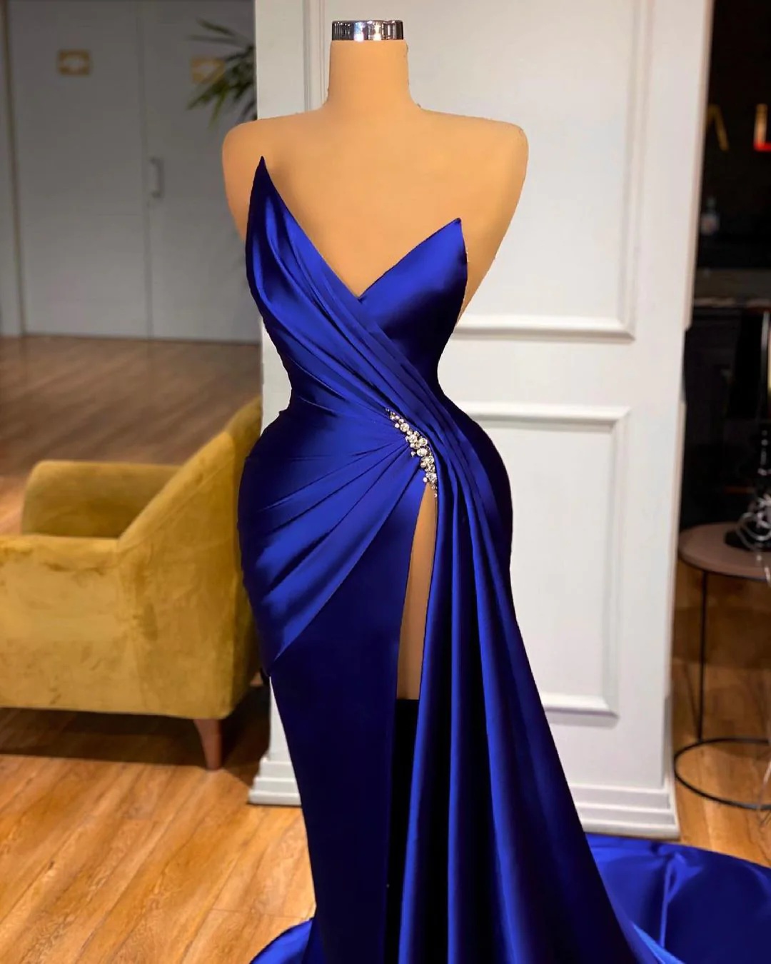 Blue Vintage Mermaid Prom Dress Special Occasions Evening Gowns Ruched Formal Gowns Robe de Mariage Custom Made