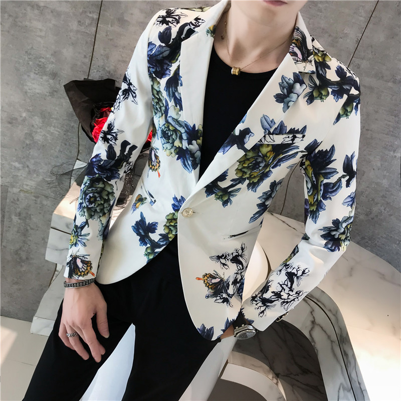 Men's Suits Blazers High quality S-3XL Korean version fashion casual printing shopping travel party nightclub dress men's slim suit jacket 2