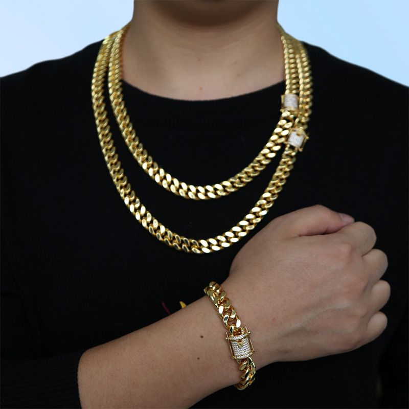 Fashion Hip Hop Men Necklace Chain Gold Filled Curb Cuban Long Necklace Link Men Choker Male Female Collier Jewelry 61cm 71cm