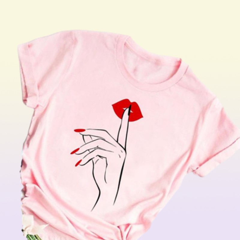 Red Lips Print T Shirt Women T Shirt Fashion Female Cute Graphic Tee Shirts Casual Tops 90s Ladies Short Sleeve Tshirts Top